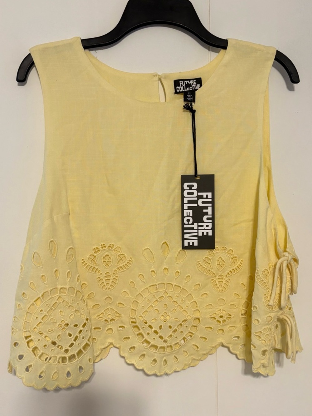 Women's Yellow Eyelet Sleeveless Side Tie Top